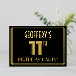 11. Geburtstagsparty — Art Deco Stil "11" + Name Folieneinladung