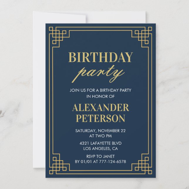 11. Geburtstagsparty Einladung Chic Navy Gold (Vorderseite)