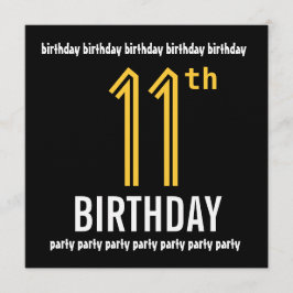 11. Geburtstagsparty Modernes Gold und Schwarz Einladung
