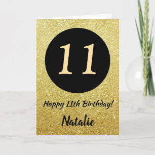 11. Happy Birthday Black and Gold Glitzer Card Karte