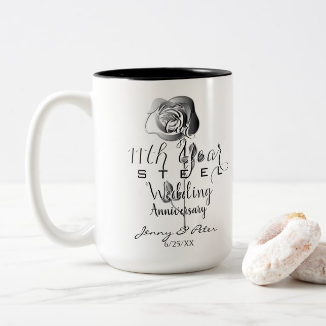 11. Hochzeit-Jubiläum-Rose Zweifarbige Tasse (Mit Donut)