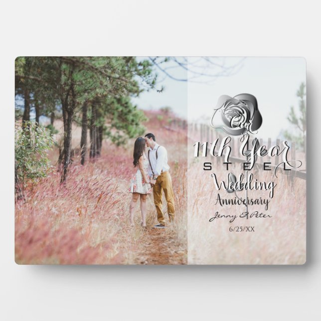 11. Hochzeitstag Custom Foto Steel Rose Fotoplatte (Vorderseite)
