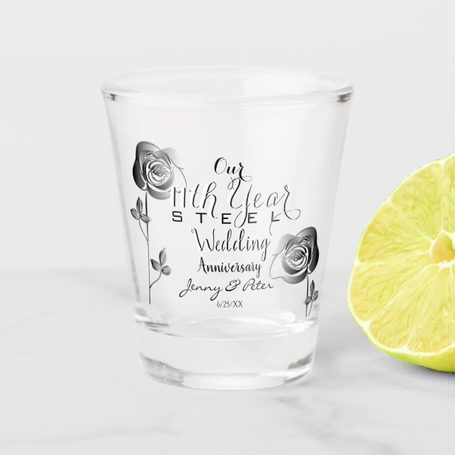 11. Hochzeitstag der Rose Schnapsglas (Vorderseite)