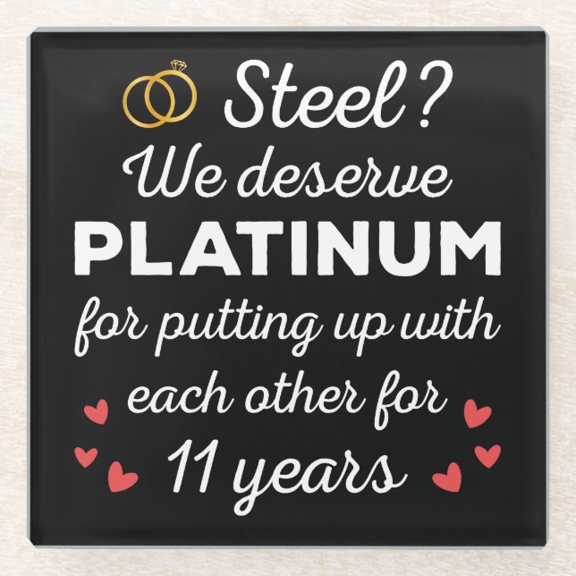 11. Hochzeitstag I - Steel Funny Couple Glasuntersetzer (Vorderseite)