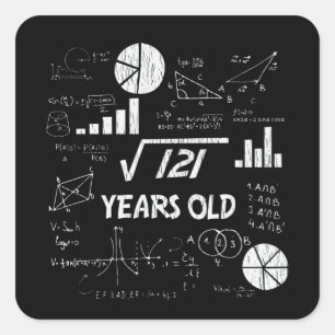 11 Jahre alter Tag Geeky Mathe 11. Geburtstag Gesc Quadratischer Aufkleber
