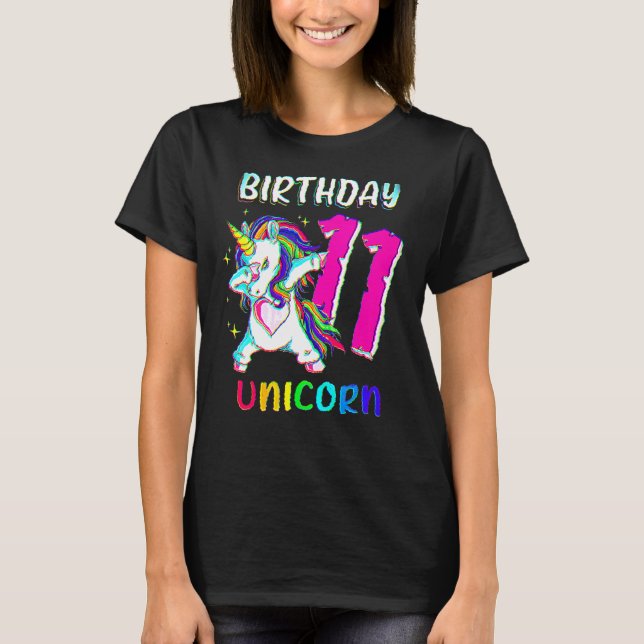 11 Jahre altes Mädchen Dabbing Einhorn 11. Geburts T-Shirt (Vorderseite)