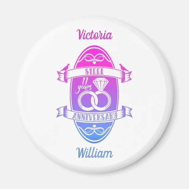 11 Jahre traditioneller Stahl 11. Hochzeitstag Magnet (Vorne)