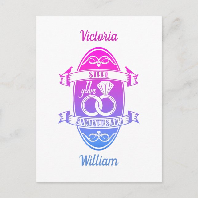 11 Jahre traditioneller Stahl 11. Hochzeitstag Postkarte (Vorderseite)