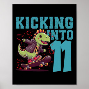 11-jähriger Skater Skateboard fahrender T-Rex Dino Poster