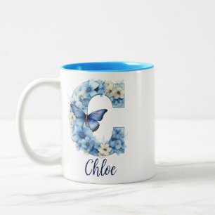 11 oz Floral Blue Mit Monogramm Coffee Tasse