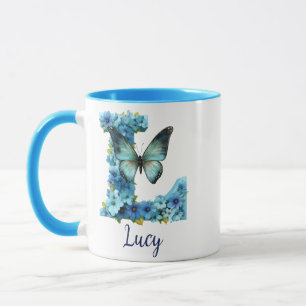 11 oz Florale blaue monogrammierte Kaffeetasse