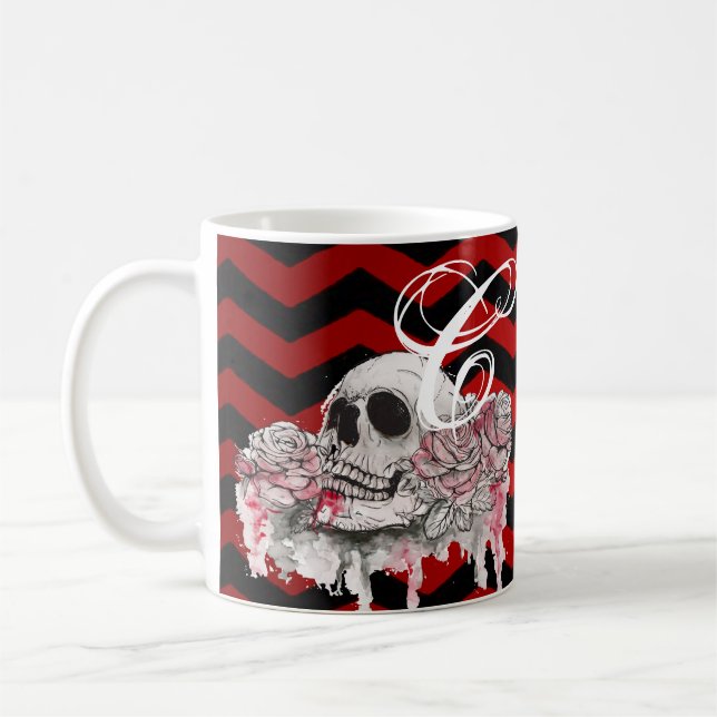 11 Oz. Kaffee Mugskull Rose wird Zickzack schwarz  Kaffeetasse (Links)