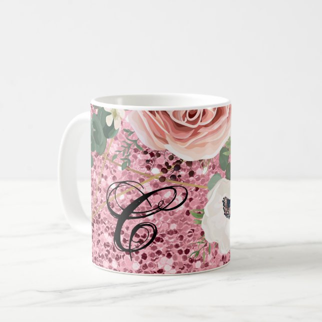 11 Oz. Kaffee Tasse Geometric Garden Rose Glitzer (Vorderseite Links)