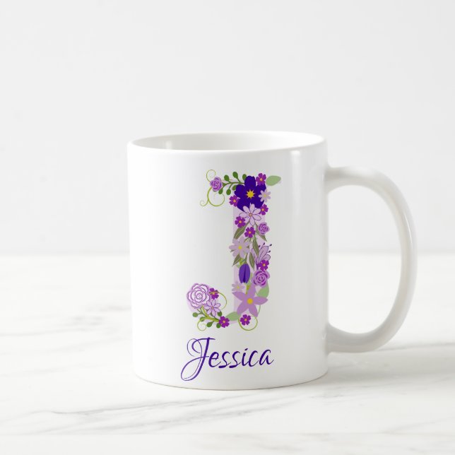 11 oz Lavender Lila Mit Monogramm Kaffee Tasse (Rechts)