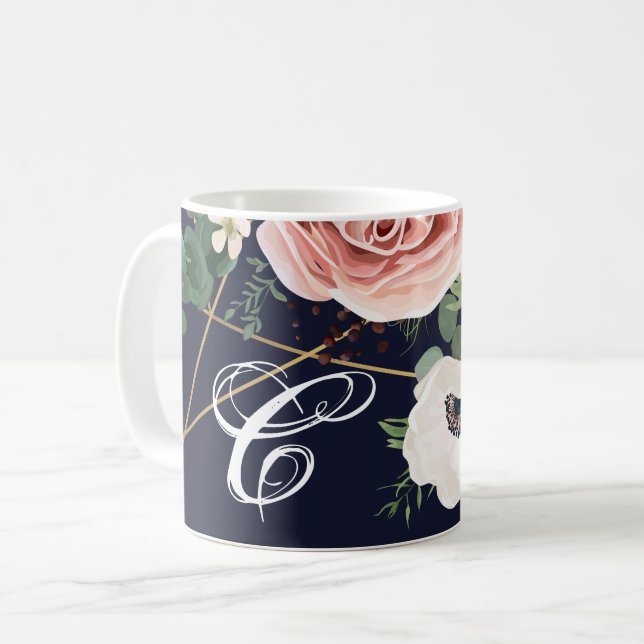 11 Oz. Tasse Geometric Garden Rose Navy Blue (Vorderseite Links)