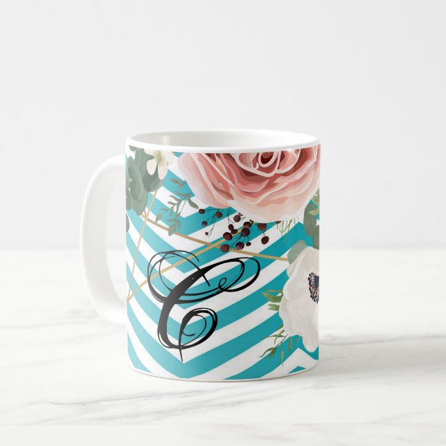 11 Oz. Tasse geometrische Rose Zickzack Aquamarin (Vorderseite Links)