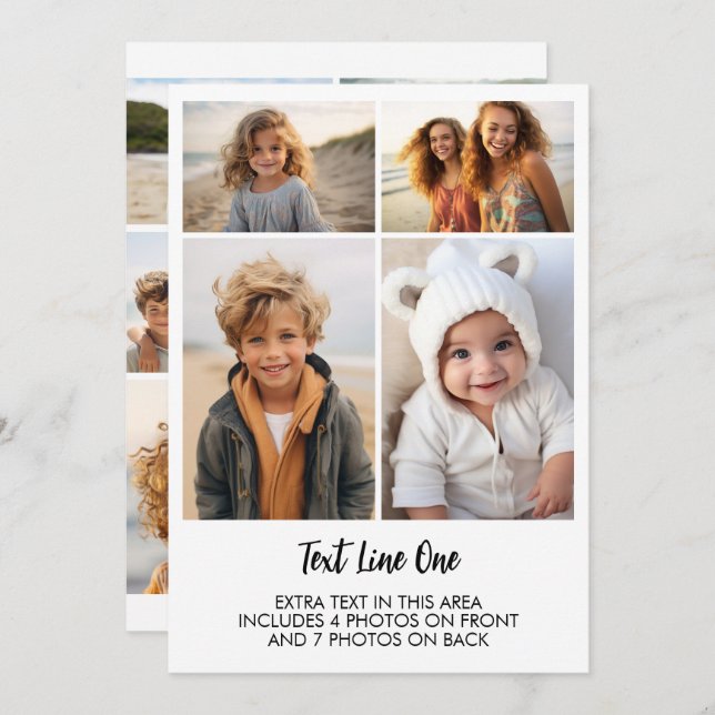 11 Photos - 4 Front, 7 Back - Black Text on White Einladung (Vorne/Hinten)