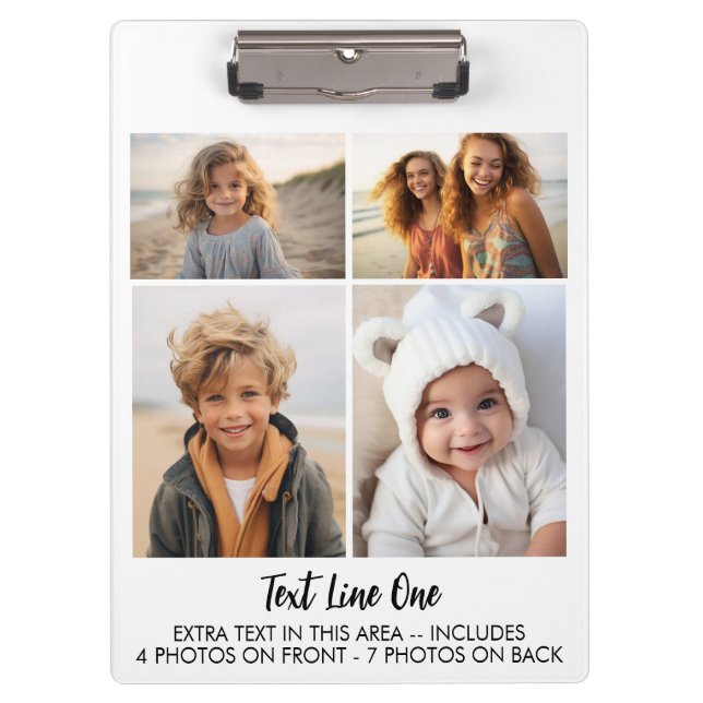 11 Photos - 4 Front, 7 Back - Black Text on White Klemmbrett (Vorderseite)