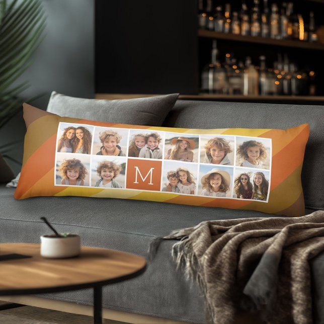11 Retro-Retro-Streifen Warme, dunkle Farben Seitenschläferkissen (Body Pillow with Photo Collage)