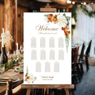 11 Tabelle Burnt Orange White Floral Seating Chart Poster