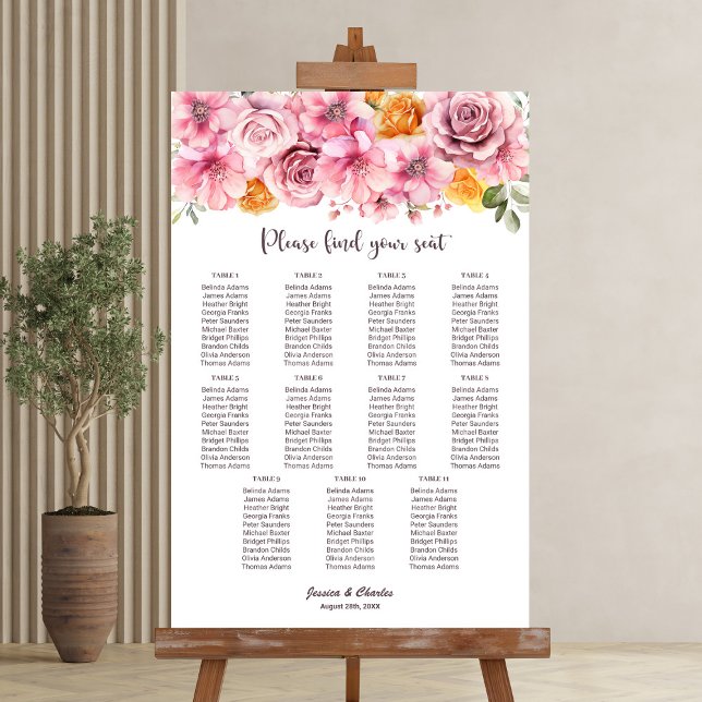 11 Tabelle Elegant Rosa Blumenkarte Poster (Von Creator hochgeladen)