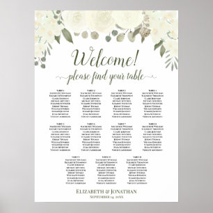 11 Tabelle Elfenbeinweiße Rosen Hochzeitstabelle Poster