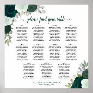 11 Tabelle Emerald Floral Wedding Seating Chart Poster