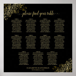 11 Tabelle Hochzeitskarte Gold Frills Schwarz Poster