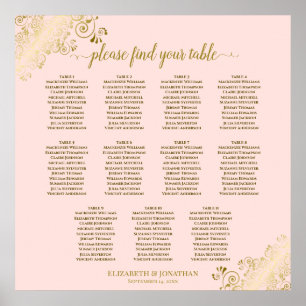 11 Tabelle Hochzeitskarte Rosa und Gold in Schwarz Poster