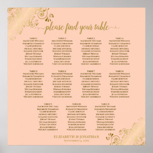 11 Tabelle Hochzeitskarten Korallenpfirsich & Gold Poster