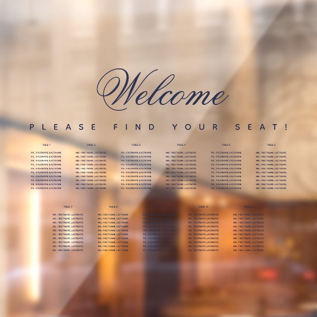 11 Tabelle Sitzdiagramm Transparentes blaues Skrip Fensteraufkleber (Blatt 2)