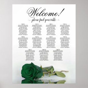 11-Tisch-Hochzeits-Sitzordnung Smaragdgrüne Rose Poster
