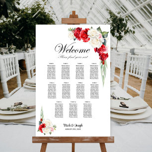 11 Tisch Rot Weiße Rose Florale Sitzordnung Poster