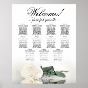 11 Tische Elfenbein Weiße Rose Hochzeit Sitzordnun Poster