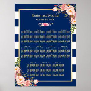 11 Tische Hochzeitstabelle   Navy Blue Floral Poster
