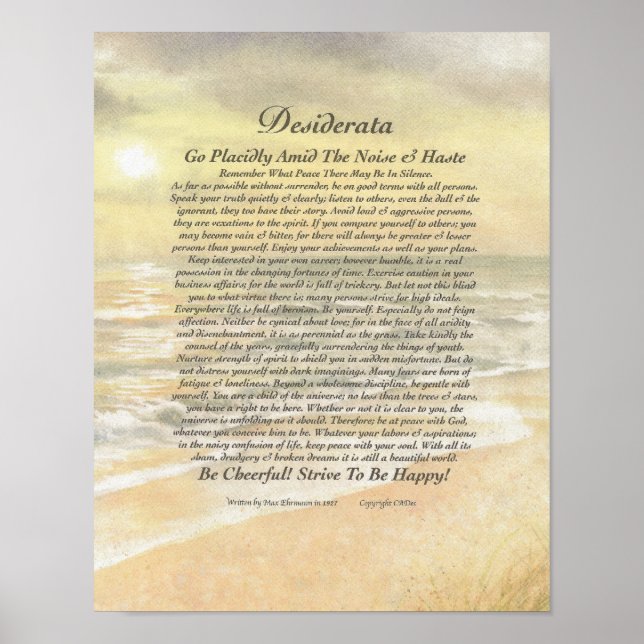 11 x 14 Desiderata Poster auf Golden Ocean Sunset (Vorne)