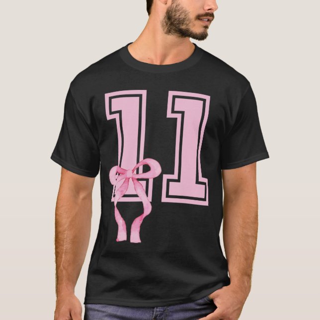11 Year Old Birthday Girl Coquette Pink Bow Aesthe T-Shirt (Vorderseite)