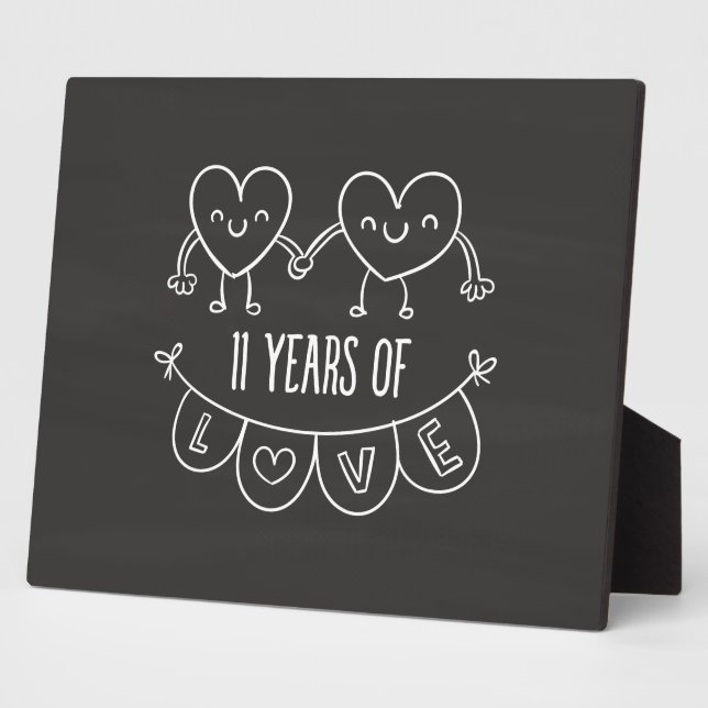 11th Anniversary Gift Chalk Hearts Fotoplatte (Seite)