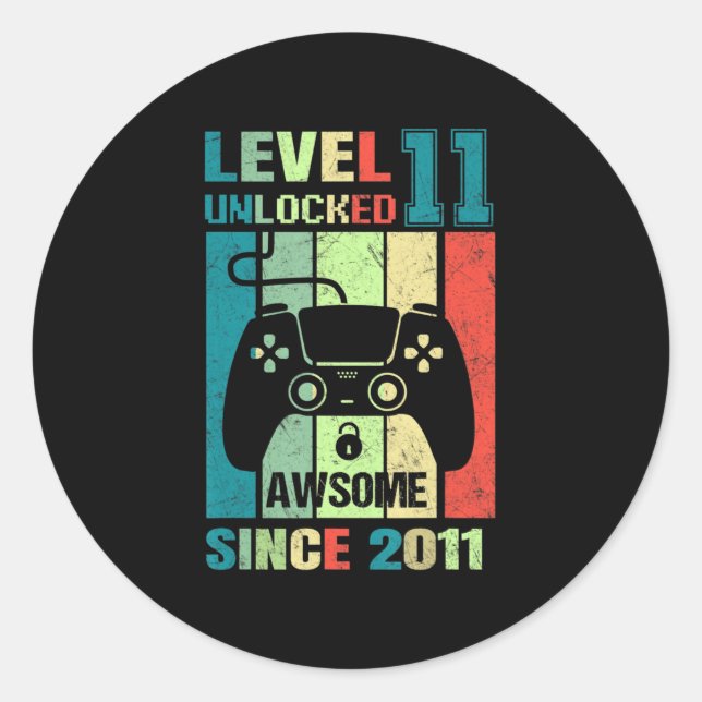 11th Birthday Gift Level 11 Unlocked Awesome 2011  Runder Aufkleber (Vorderseite)