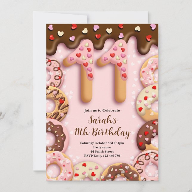 11th Birthday Girls Invitation Einladung (Vorderseite)