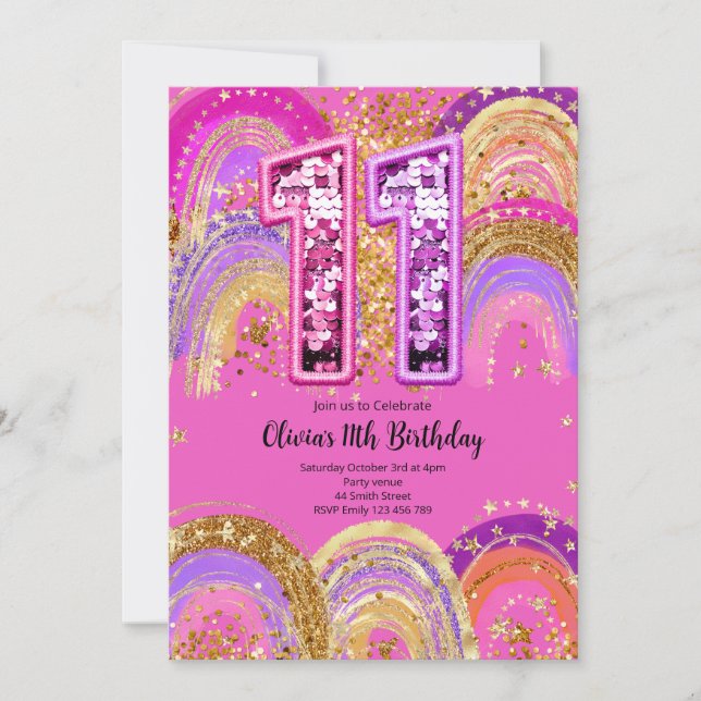 11th Birthday Girls Invitation Einladung (Vorderseite)
