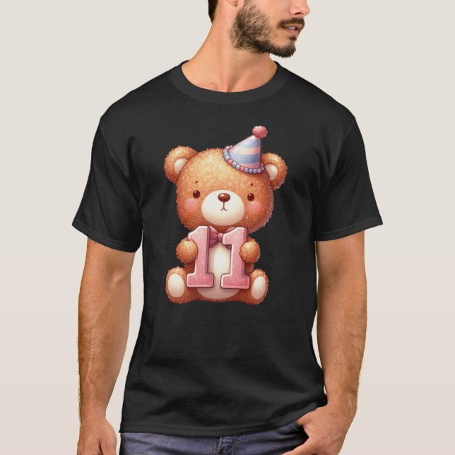 11th Birthday Happy Birthday Brown Teddy Bear T-Shirt (Vorderseite)