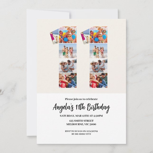 11th Birthday Invitation - Number 11 Einladung (Vorderseite)