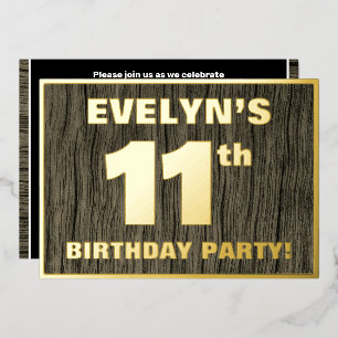 11th Birthday Party: Bold, Faux Wood Grain Pattern Folieneinladung