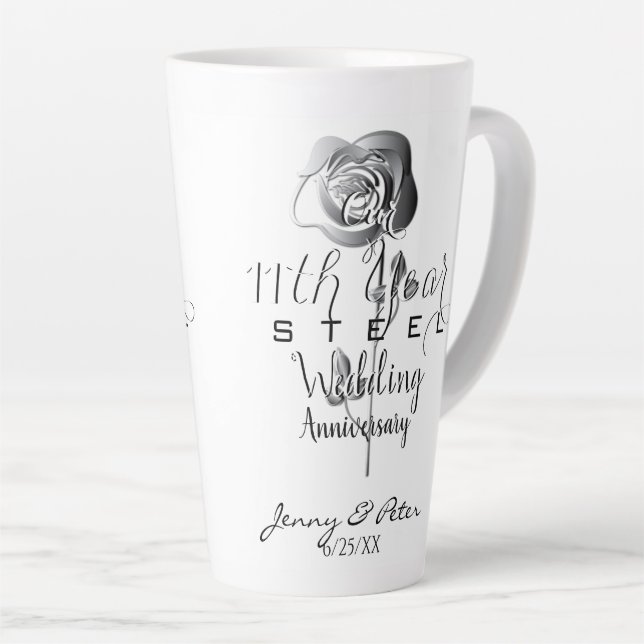 11th Steel Wedding Anniversary Silvery Rose  Milchtasse (Rechte Ecke)