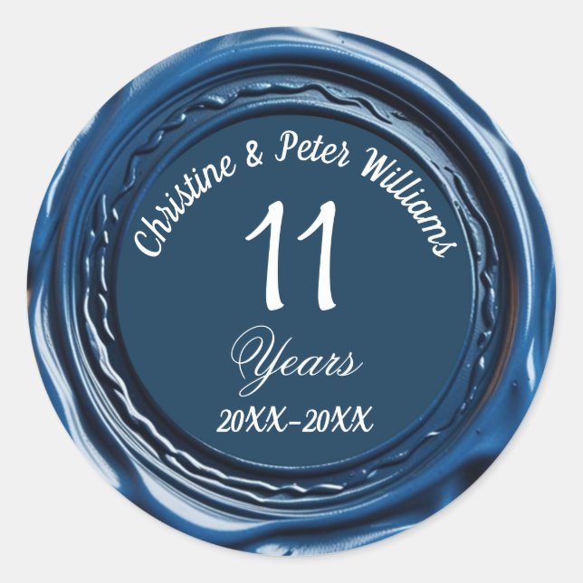 11th Steel Wedding Blue Wax Siegel Sticker (Vorderseite)
