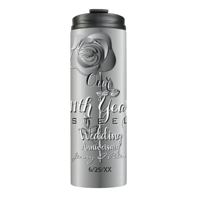 11th Year Wedding Anniversary Steel Rose Thermosbecher (Vorderseite)