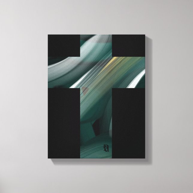 11x14" Trend Abstract Art Canvas Black White Green Leinwanddruck (Vorderseite)