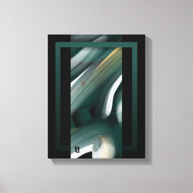 11x14" Trend Abstract Art Canvas Black White Green Leinwanddruck (Vorderseite)