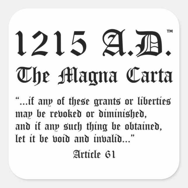 1215 A.D.™ Magna Carta Artikel 61 Aufkleber (Vorderseite)